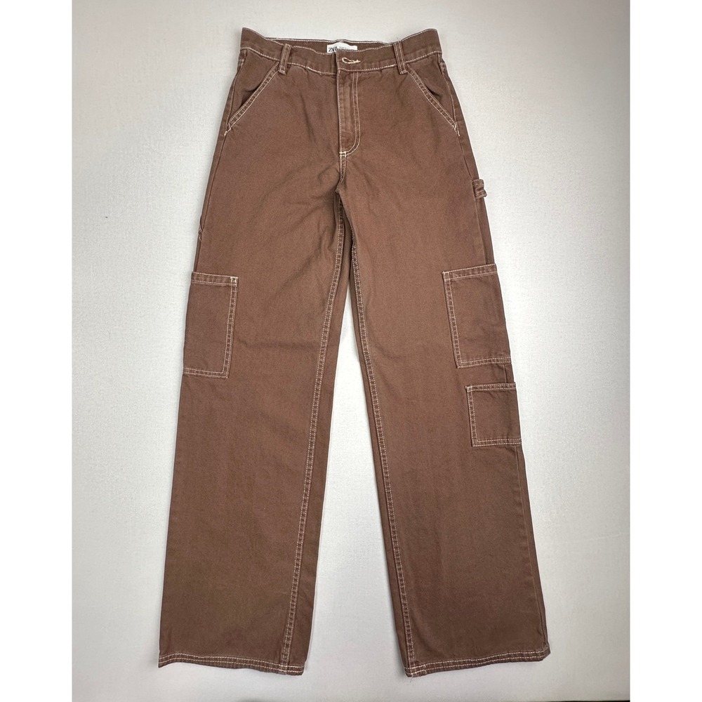 Zara Carpenter Pants Brown Straight Leg Workwear size 2 - Womens